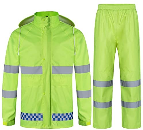 Oralidera Herren Regenanzug mit Kapuze Reflektierender Winddicht Regenjacke und Regenhose Wasserdichter Arbeitskleidung Jacke und Hose Set für Herren