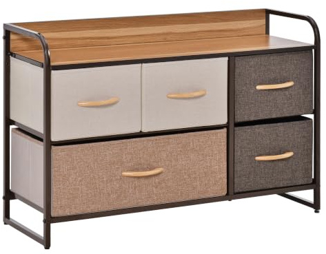 HOMCOM Schubladenschrank aus Stoff mit klappbaren Schubladen und kippsicherem Metallrahmen für Wohnzimmer Flur Schlafzimmer 87,5x29x58 cm Multicolor