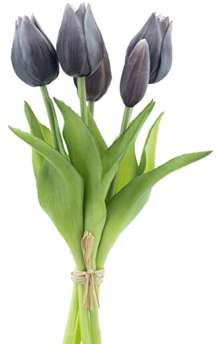 mucplants künstliche Tulpen ca. 26cm Tulpenbündel mit 3 Tulpen und 2 Tulpenknospen real Touch (Schwarz)