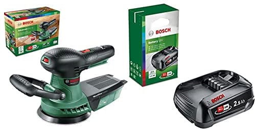 Bosch Home and Garden Cordless Orbital Sander AdvancedOrbit 18 (without battery, 18 Volt System, in carton packaging) & Home and Garden Battery Pack PBA 18V Black