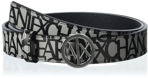 Armani Exchange Damen durchgehendem Logo Gürtel, Beige/Schwarz, 90