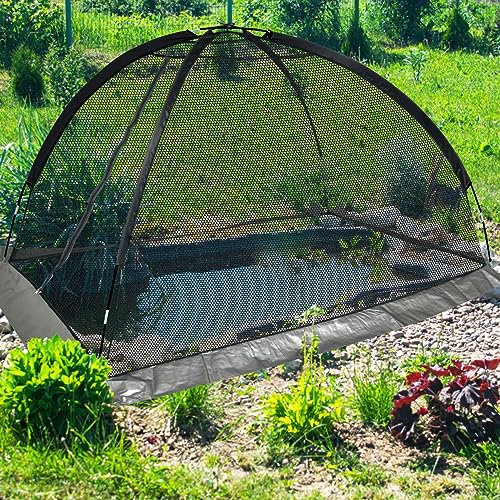 HABALL Teichabdeckung, 3 x 2,4 m, Teichkuppel, Teichnetzabdeckung, Teichnetz für Koiteiche, Teichzeltkuppel mit Reißverschluss und Heringen, Nylon-Netz-Schutzzelt, Teichabdeckung, Kuppel für Teiche,