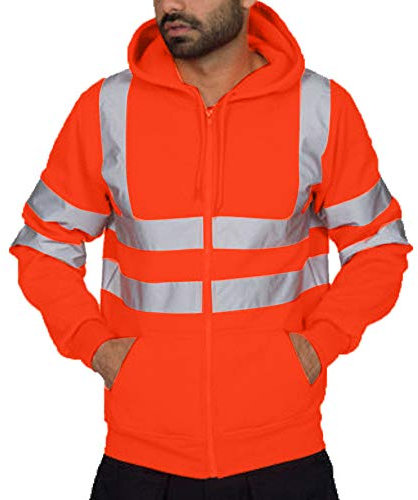 Herren Sicherheitsjacke Kapuze Warnjacke Warnschutzjacke Softshelljacke Arbeitsjacke Winterjacke mit reflektierenden Streifen, Softshell Jacke Berufsjacke Schutzjacke Herrenjacke Orange 4XL