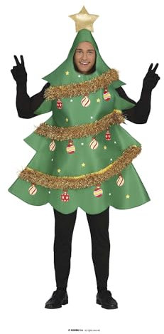 GUIRMA | Costume Albero di Natale Adulto (52-54/L) - Cappuccio e Tunica - Costumi di Natale e Capodanno per Feste in Maschera e Celebrazioni Natalizie - Unisex - Verde e Oro