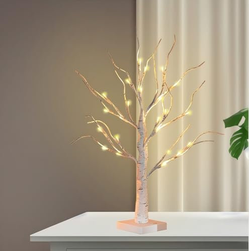 EHIOG Árbol de Luces de Abedul 60 cm, Abedul con Luces Luz, La luz Suave y cálida no deslumbra, Adecuada para colocación en Interiores, decoración de Habitaciones e iluminación Nocturna