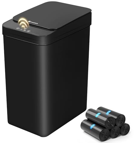 FRESHLIX Bathroom Trash Can, 2.6 Gallon Automatic Motion Sensor Touchless Garbage Can, Waterproof Trash Bin with Lid, Narrow Small Waste Bin for Kitchen, Office, Bedroom, Black
