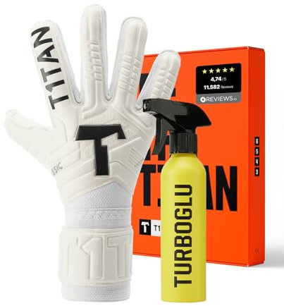 T1TAN Classic 1.0 White-Out Junior + Turboglu - Torwarthandschuhe Kinder und Grip Booster - ohne Fingerschutz - Fußballhandschuhe für Torhüter - Größe 5