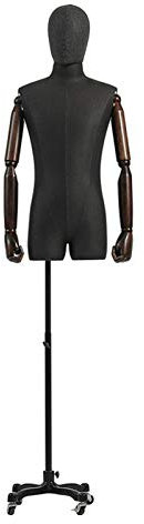 SUuim Männlicher Schaufensterpuppen-Torso – beweglicher Halbkörper-Schneider-Shop, Dummy-Modellständer mit Kopf und Rädern – für Anzug, Leder, Taschen, Hemden, Display (Farbe: Schwarz) (Schwarz)