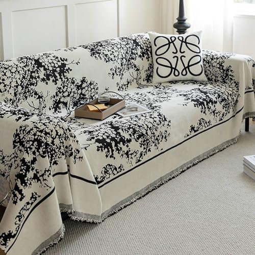 Ayoiow Sofa Überzug Hell Sofahusse Schwarz Sofabezug 1 Sitzer Chenille Baummuster