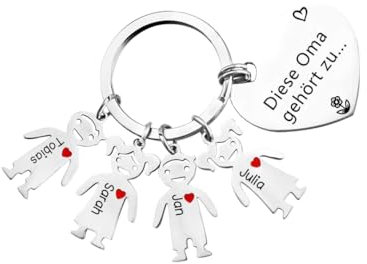 lorajewel Personalisierter Oma Schlüsselanhänger mit 1-5 Kinder Gravur Name Schlüsselanhänger Geschenk für Oma Muttertag Weihnachten (4 name)
