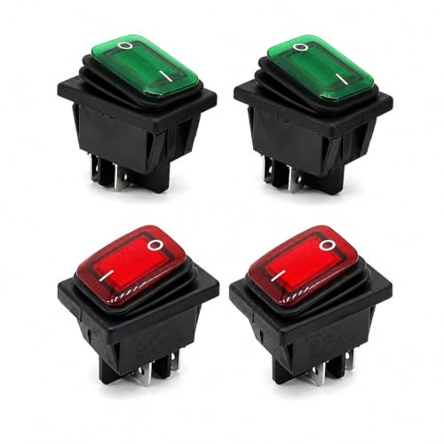 Yisanba Wippschalter, Bootstyp, 6 A, 250 V, 4-polig, 2 Positionen, Ein-/Aus-Mini-Kippschalter, wasserdicht, 2 Stück rot + 2 Stück grün