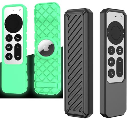 Schutzhülle für Apple 4K TV Siri 3. 2022 4K HD TV Siri 2. 2021, leuchtet im Dunkeln, AirTag anwendbar, Silikon, stoßfest, für Apple 4K HD TV Siri 6. 7. Generation (schwarz), 2 Stück