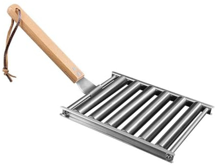 Namvo Hot Dog Roller Grill, Edelstahl-Würstchen-BBQ-Roller-Rack mit extra langem Holzgriff, BBQ-Hot-Dog-Griller für gleichmäßig gegarte Hot Dogs, Kapazität für 5 Hot Dogs