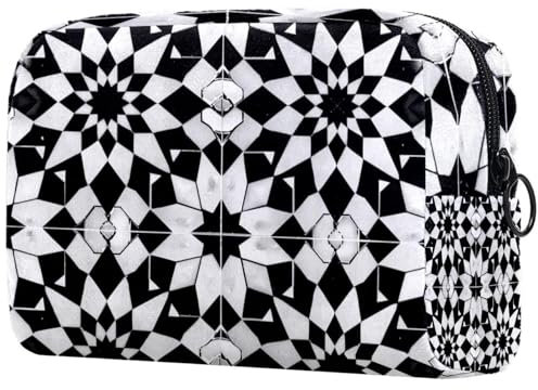 Kosmetiktasche mit marokkanischem Aufdruck, Kosmetiktasche für Damen, große Make-up-Tasche, Organizer, Make-up-Kulturbeutel, Schwarz, multi, 18.5x7.5x13cm/7.3x3x5.1in, Art déco