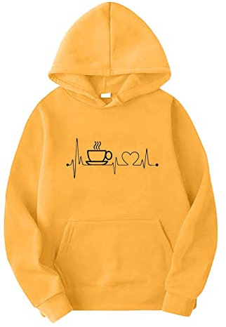 Order Again From My Recent Orders Sweatshirts for Women UK Oversized Womens Casual Electrogram Print Long Sleeve Sweatshirt Hooded Sweatshirt Top Long (Yellow, XL)
