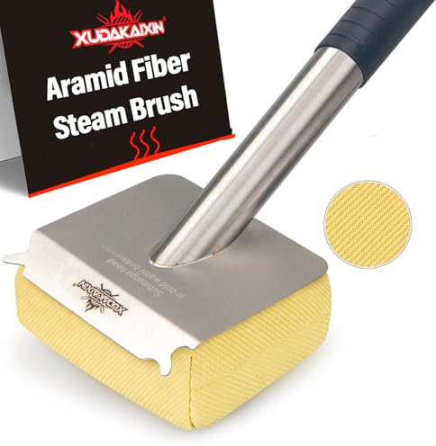 XUDAKAIXIN Grillbürste ohne Borsten, austauschbarer Schaber-Reinigungskopf, sicheres Grillzubehör für Gusseisenroste/Porzellan/Weber-Gas/Holzkohlegrill, Grillbürste für Outdoor-Grill, Gelb