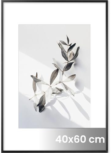 Feihorrm Bilderrahmen 40x60 Schwarz, Aluminium 40x60 cm Metall Fotorahmen, Posterrahmen Mit gehärtetem Glas Für 40x60 cm-Fotos ohne Passepartout oder 28,7x41 cm-Fotos mit Passepartout