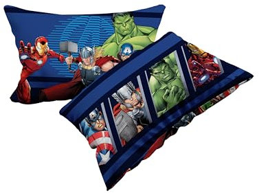 Avengers, Set mit 2 Kissenbezügen aus Baumwolle, 2 Stück, 100% Baumwolle, 50 x 80 cm, Hotelverschluss