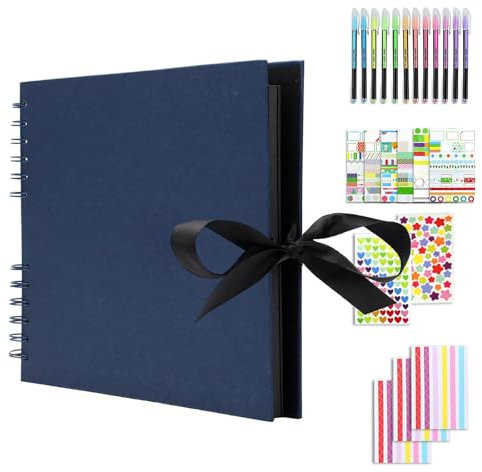 Fotobuch zum Selbstgestalten A4, 80 Seiten Schwarzes Erinnerungsbuch, DIY Scrapbook Album mit Zubehör, Fotoalbum zum Einkleben für Hochzeit Geburtstag Baby (Blau)