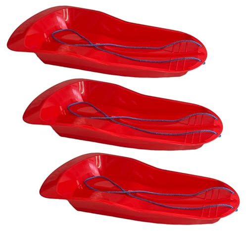 AB Tools Red Plastic Heavy Duty Snow Sledge Toboggan Sleigh Bobsled 3pc