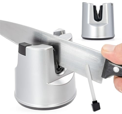 KIALFSR Affilacoltelli Professionale con Base Antiscivolo, Sistema a Tre Fasi per Affilatura Efficace, Ideale per Coltelli da Cucina e da Lavoro