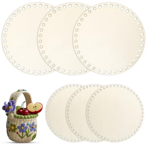 6 Stück Korbboden zum Häkeln Holzboden zum Häkeln Crochet Naturholzkorbboden Kreis Blank Gehäkelter Taschenboden aus Holz für DIY Basket Webbedarf Kunsthandwerk Heimdekoration 15cm/20cm