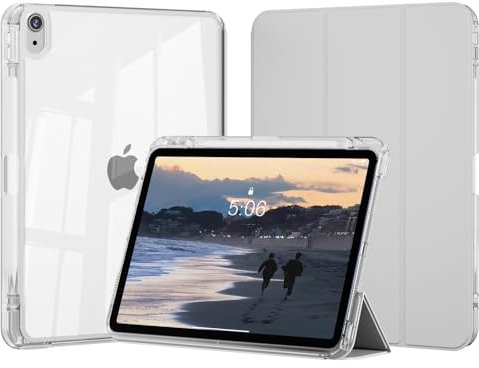 KVTVOU Hülle für iPad A16 11 Zoll 2025,für iPad 10 Generation 10,9 Zoll 2022, mit Stifthalter, Schlanke, leichte Dreifach Faltbare Halterung, Abnehmbare hülle Transparente PC-Rückseite, Grau