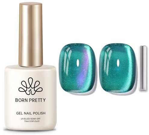 BORN PRETTY Magnetic Gel Nail Polish 15ml Cat Magnetic Eye Gel Polish with Magnet Soak-Off U V/LED Green Jelly Glass Crystal Effect for Nail Art Salon DIY Home (Glass Sea)