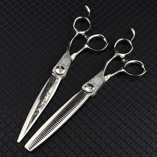 sjdoPulse Haarschneideschere, 7 Zoll, Professionelle Damast-Streifenschere, Haarschere, Haarschneideschere, Friseurschere, Haarschnitt, Effilierschere