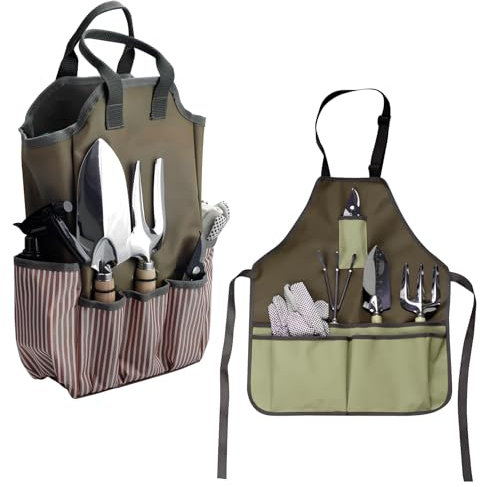 PTJJXA Gartenschürze 45x55cm, Gardena Werkzeugtasche, 38x25x9cm, Gartengerätetasche mit 8 Kleinen Taschen, Gartenwerkzeug Aufbewahrungstasche für Damen Herren Kinder(Keine Werkzeuge)