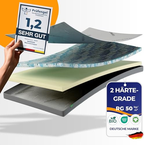 nøvera® Gel Topper 200x200cm Premium | Hohes RG 50 | H2/H3 | 7-Zonen Matratzentopper 200x200 - Hochwertige Bio-Baumwolle | 7cm Matratzenauflage 200x200cm | Matratzen Topper 200x200 Mattress Topper