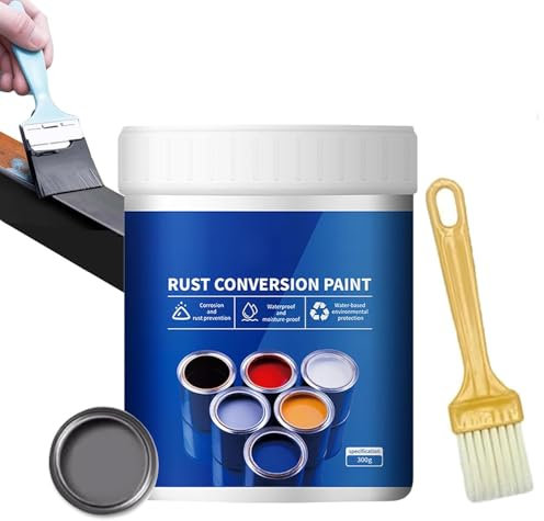 Endyniner Rust Conversion Paint 300g, Weatherproof Rust Converter Paint for Metal, Rusts Removal Converter Metallic Paints with Brush, Rusts Conversion Paints, Water Based Metallic Pain (grey)
