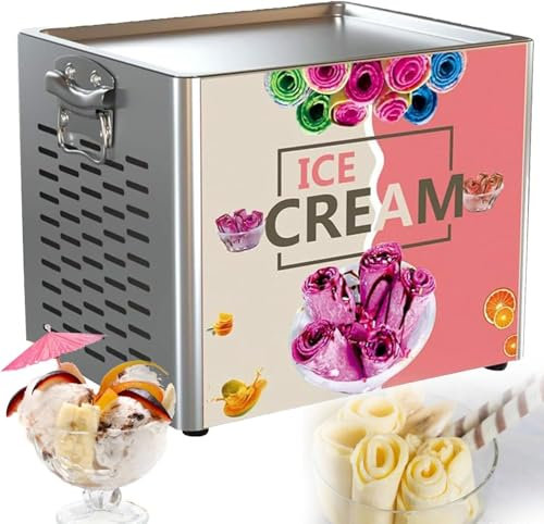 LPONAA Máquina Comercial para Hacer Helados Enrollados De 330 W, De Acero Inoxidable, con Bandeja Cuadrada De 30 X 24 Cm, Ideal para Bares, Cafeterías Y Pastelerías.