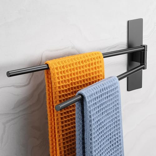 Dvocel Handtuchhalter Selbstklebend ohne Bohren 180° Schwenkbar 2-armig Handtuchhalter aus Edelstahl Gebürstet Handtuchhalterung Wandmontage Handtuchstange für Bad und Küche Schwarz