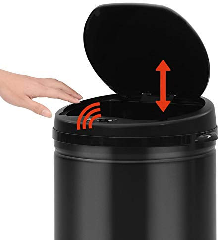 Tidyard Poubelle à capteur Automatique 30 L Acier au Carbone Noir pour Hôtel, Restaurants, Cafés, Bureau à Domicile