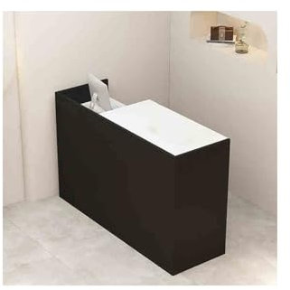 HUFIREHU Empfangstresen BüRotheke Rezeptionstisch Verkaufstheke Rezeption BüRomöBel Modern HöLzerne Kassentheke Empfangstheke Mit Schubladen Rezeptionstresen Mit Offenen FäChern(Black-white,RIGHT_90CM