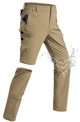 xtuwkzo Trekking Short Hombres Cremallera Impermeable Secado Rápido Extraíble Transpirable Softshell Pants Multi Bolsillos Stretch Senderismo Hombre Pantalones Cortos Tácticos Pesca Kaki XL