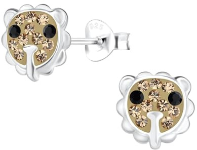 Monkimau Mädchen Ohrringe Lion | Ohrstecker aus 925 Sterling Silber | Kinderohrringe hypoallergen
