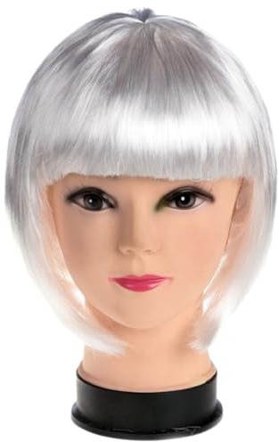 Perücke Kurze Perücke Bunte BOB Perücke Damen Wig Haar Perücken Gerade Perücke Studentin Kurzhaarperücke Perücke kurze Haare für Karneval Fasching Cosplay Mottoparty Halloween,Silberweiß