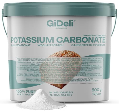 GiDeli Kaliumcarbonat 500 g Pottasche K2CO3 Lebensmittelqualität E501 Reines alkalisches Pulver zum Backen, Seifenherstellung & pH-Pufferung