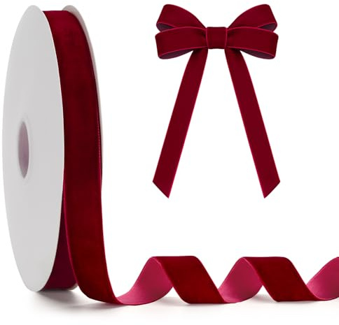 jijAcraft Nastro da regalo in velluto rosso, 25 mm, 22 m, nastro di velluto sottile, nastro di velluto, nastro decorativo per artigianato, albero di Natale, confezioni regalo