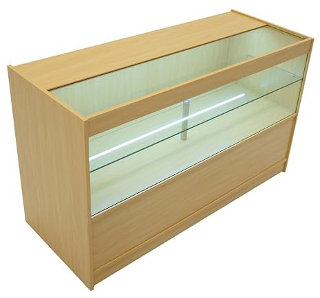 Monster Shop C1500 | MDF Color Arce y Vidrio Templado | 150x60x90cm | 3 estantes | Puertas con Cerradura | Ideal para Tiendas y comercios | Fácil Montaje | Mostrador Recepción Expositor