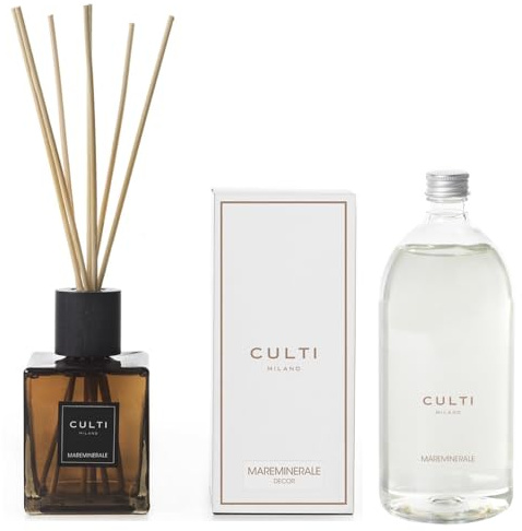 Duftstäbchen 500 ml Decor mit Nachfüllpackung 1000 ml – eleganter Raumduft – Culti Milano – Lebensdauer 6 Monate Abdeckung 30 m² – edles Design und hochwertiger Duft (Mareminerale)