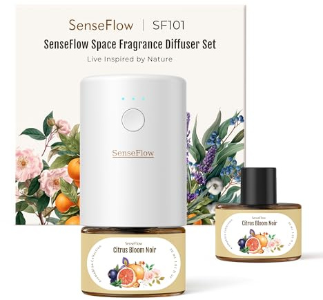 SenseFlow Aroma Diffuser für Ätherische Öle SF101 Pro,Wasserloser Ultraschall Duftstecker Raumduft, 100% pflanzlich Lufterfrischer, 120 Tage Aroma für Zuhause, Hotel bis zu 100m²-Schwarze Zitrusblüten
