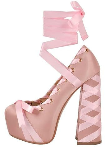 Meinabsatz Damen Mary Jane Schuhe Plateau High Heels Lolita Schleife Riemchenpumps Blockabsatz