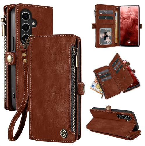 LBH Handy Hülle für Samsung Galaxy S24 Klapphülle RFID Schutz Wallet Geldbeutel Geldbörse Cover Case Flipcase Kartenfächer Geldfach Münzfach Dunkelbraun