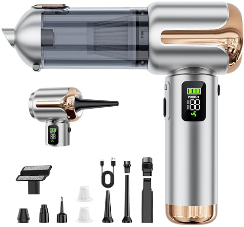 Zunth Car Vacuum Cleaner Cordless, Powerful Car Hoover, 4-in-1 Handheld Vacuum Cleaner, Lightweight Mini Vacuum Air Duster, Rechargeable Portable Vacuum for Car, Home, Kitchen, Office
