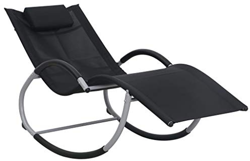Teenpull Sonnenliege Schwarz Textilene, Pulverbeschichteter Stahl, 65x155x83 cm, Schaukeldesign, mit Kissen, für Garten, Pool, Terrasse, Zero Gravity Lounge Chair Outdoor