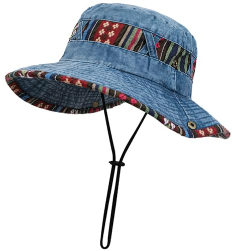AYPOW Chapeau de Soleil d'été Unisexe UPF 50+, Chapeau Boonie en Denim Coton Vintage Délavé, Chapeau de Pêcheur Cowboy Respirant, Pliable Chapeau Bob Homme Femme, Chapeau de Safari en Jean Extérieur