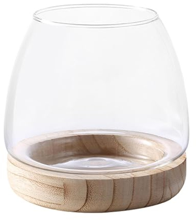Terrarium pour - Vase en Verre avec Support en Bois - Bol Rond Transparent - Vase de Table pour Aquatiques - décoratives - Intérieur scandinave - Vase